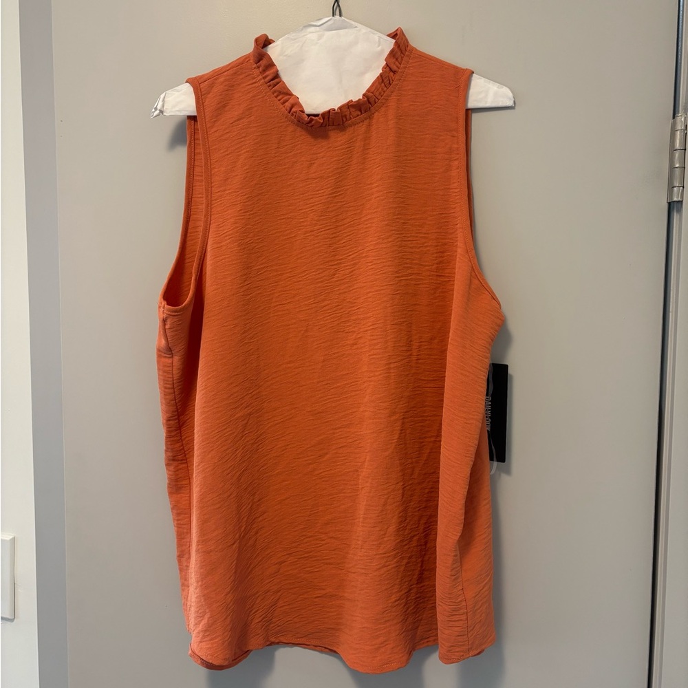 NWT Olivia Grey Burnt Orange Sleeveless Blouse Large